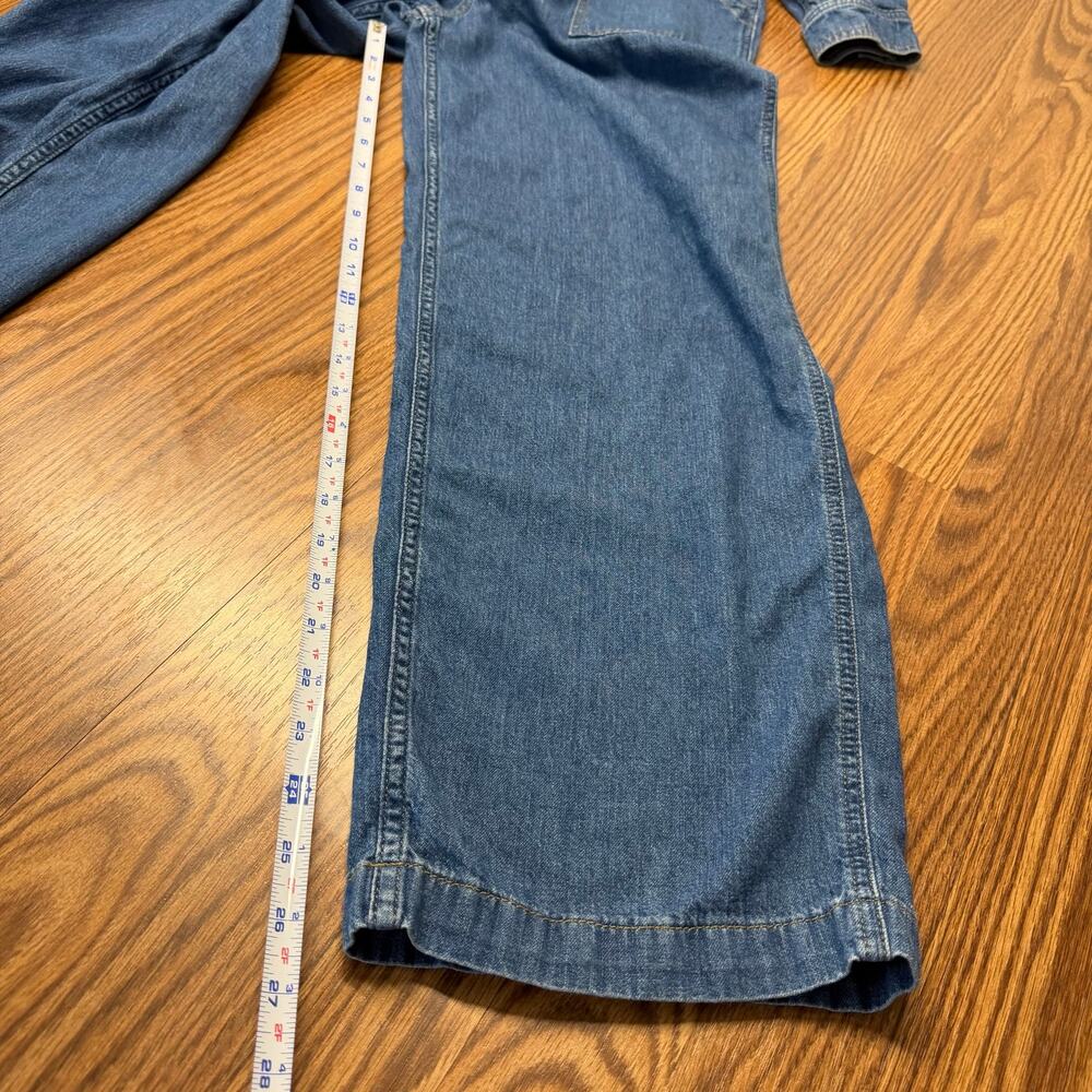 Vintage Lee Denim Boiler Jumpsuit Flare Leg 70s M Utility Butter Mom Western - Picture 6 of 8